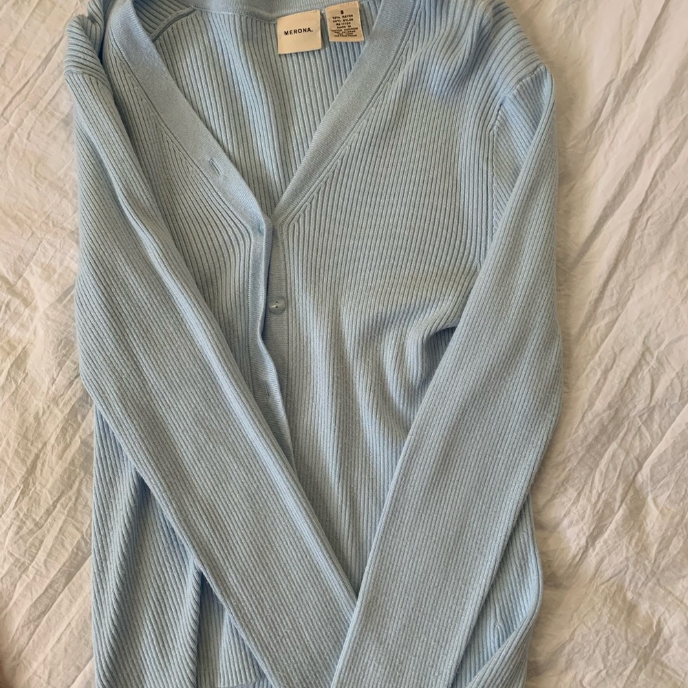 3 button up sweaters tan blue and red size small